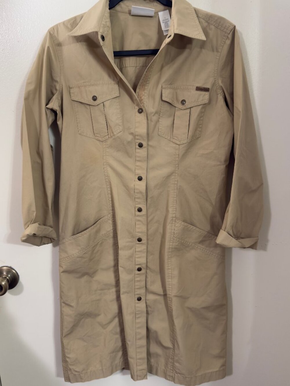 Classic Y2K Liz Claiborne Button Up Safari Khaki Cotton Fall Dress Women Size 4